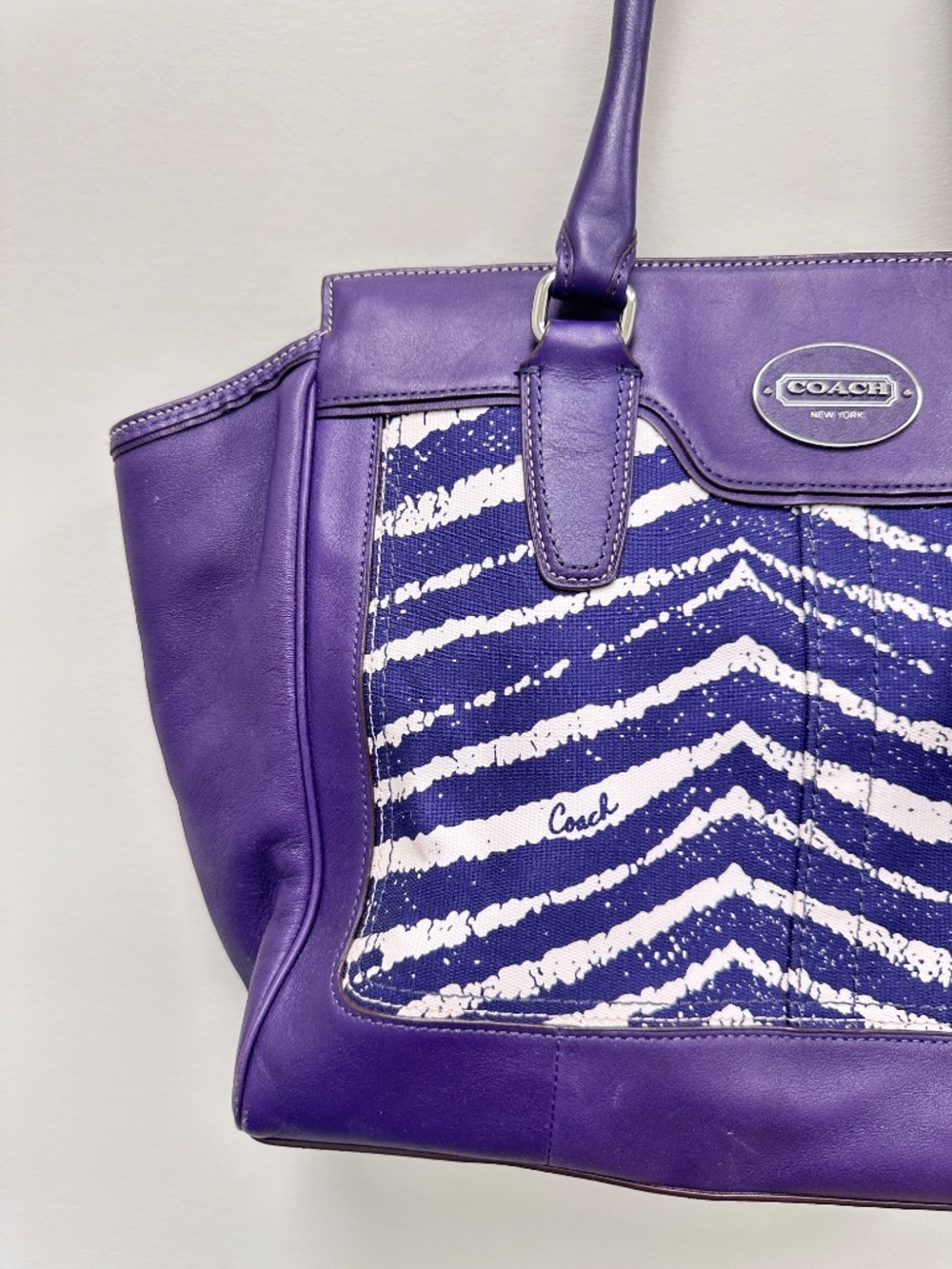 Vintage Coach Legacy Purple Leather and Zebra Printed Canvas Candace Carryall - Picture 6 of 16